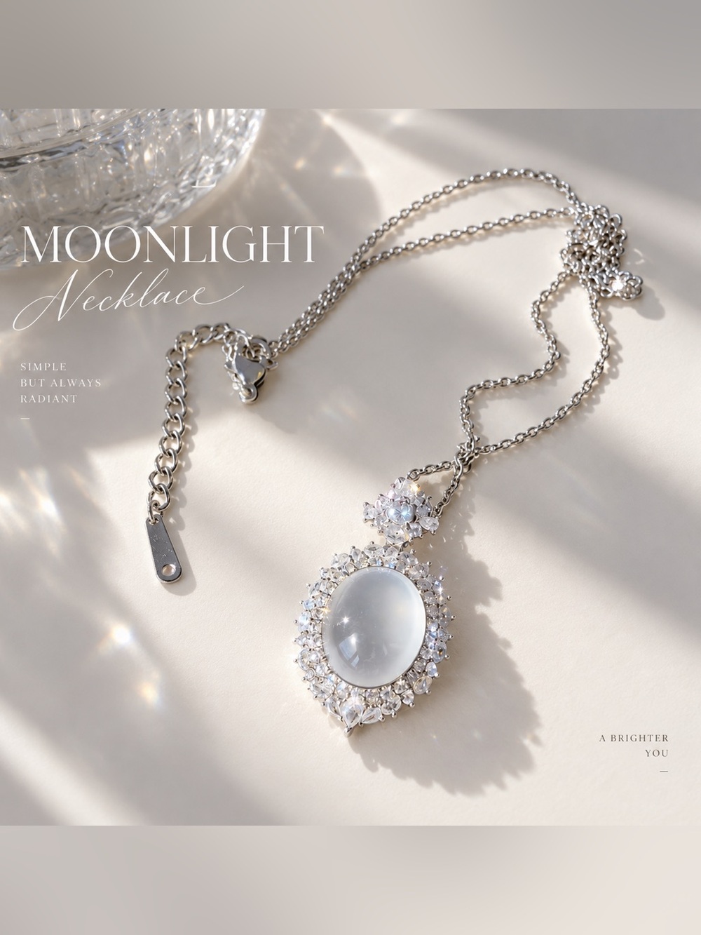 White Jade Pendant Necklace with Sparkling Halo